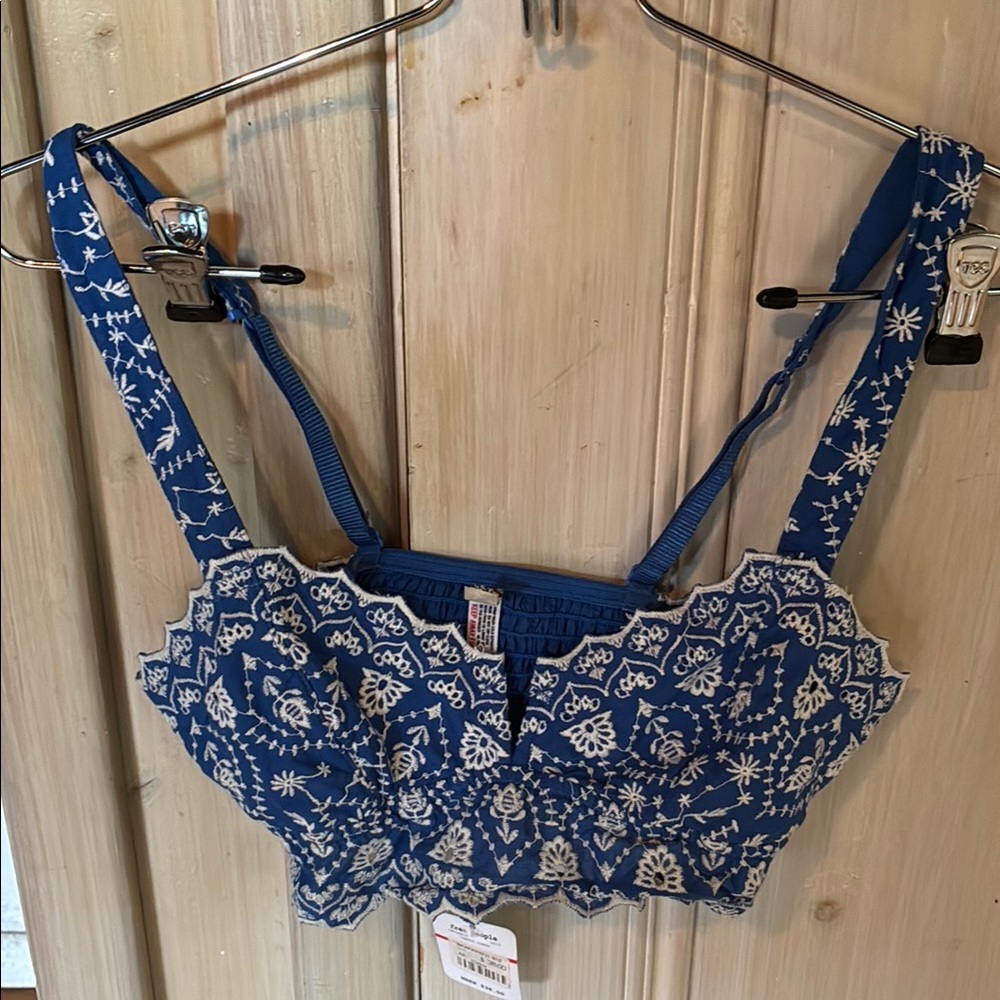 Free People Blue Floral Embroidered Bra